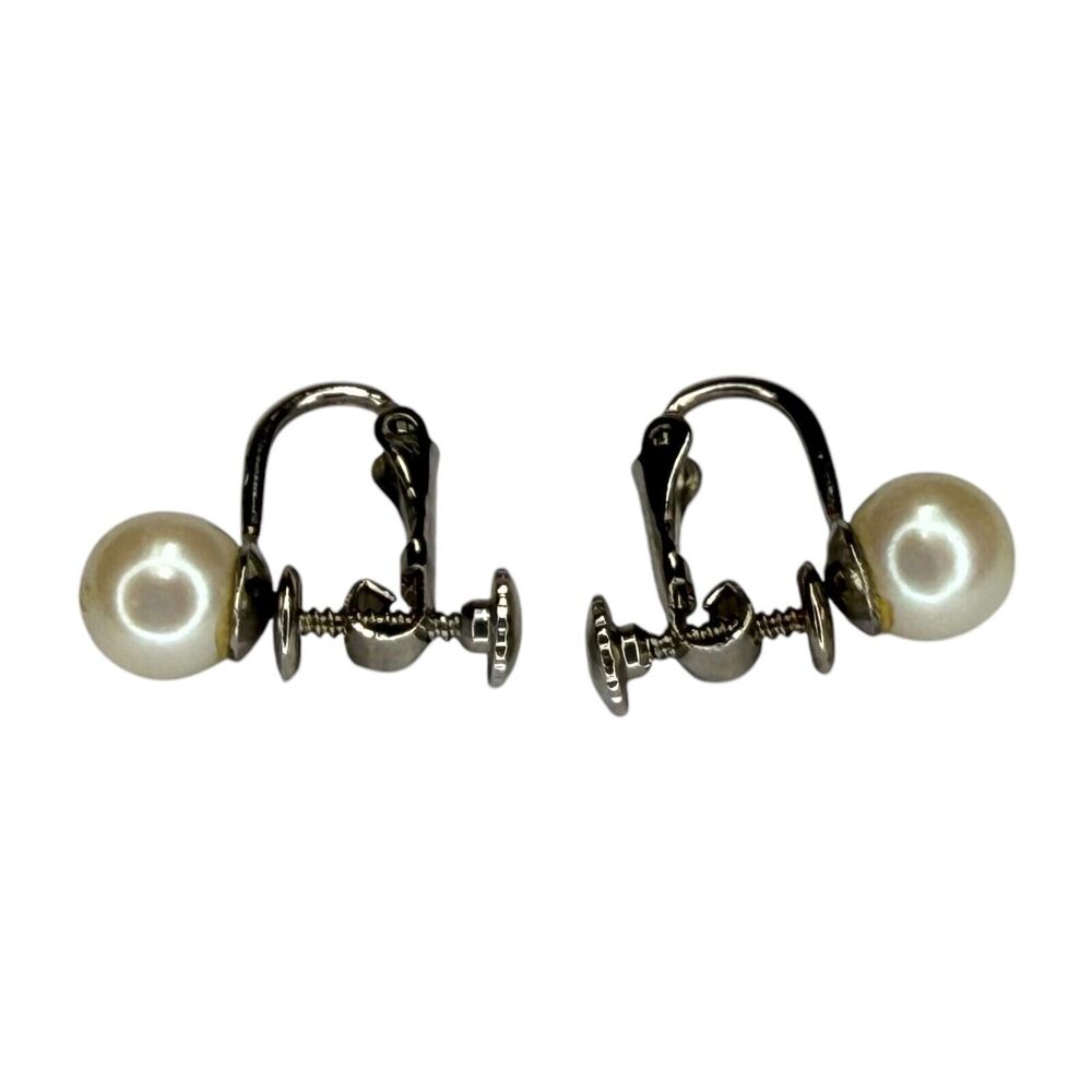 Vintage Gold-Tone Cream Faux Pearl Screw-Back Earrings Women's Fashion Jewelry - Picture 4 of 6